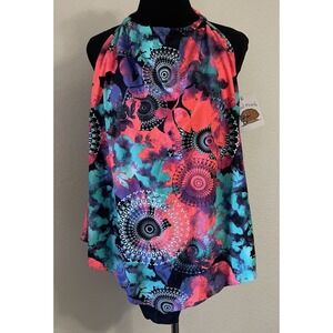 NWT Island Pearls One Piece Plus Size 22 Neon Swimsuit Underwire High Neck Flowy